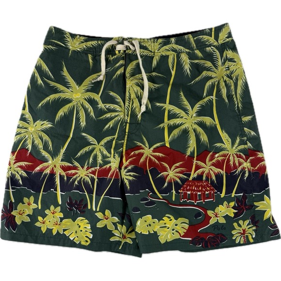 VTG Polo Sport Ralph Lauren Hawaiian Tropical Palm Trees Swim Trunks AOP Size 32 - Picture 1 of 12